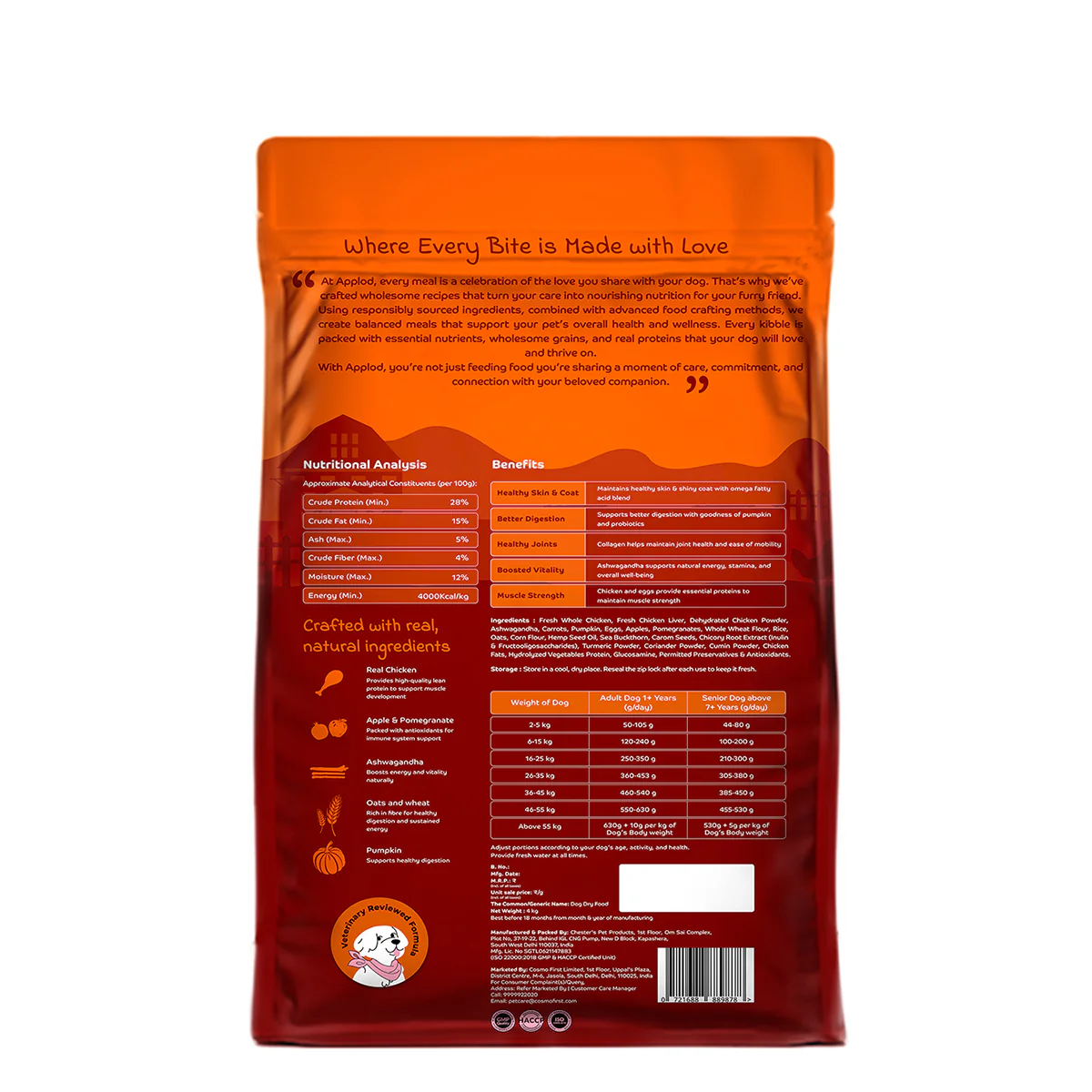 Applod Chicken & Vegetables with Apple & Pomegranate Dry Dog Food for Adult Dogs - Image 10