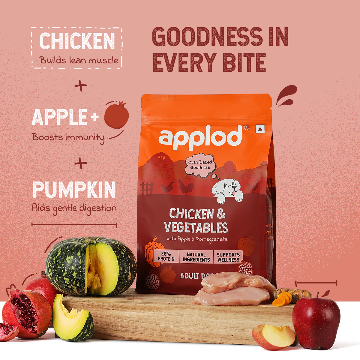 Applod Chicken & Vegetables with Apple & Pomegranate Dry Dog Food for Adult Dogs - Image 3