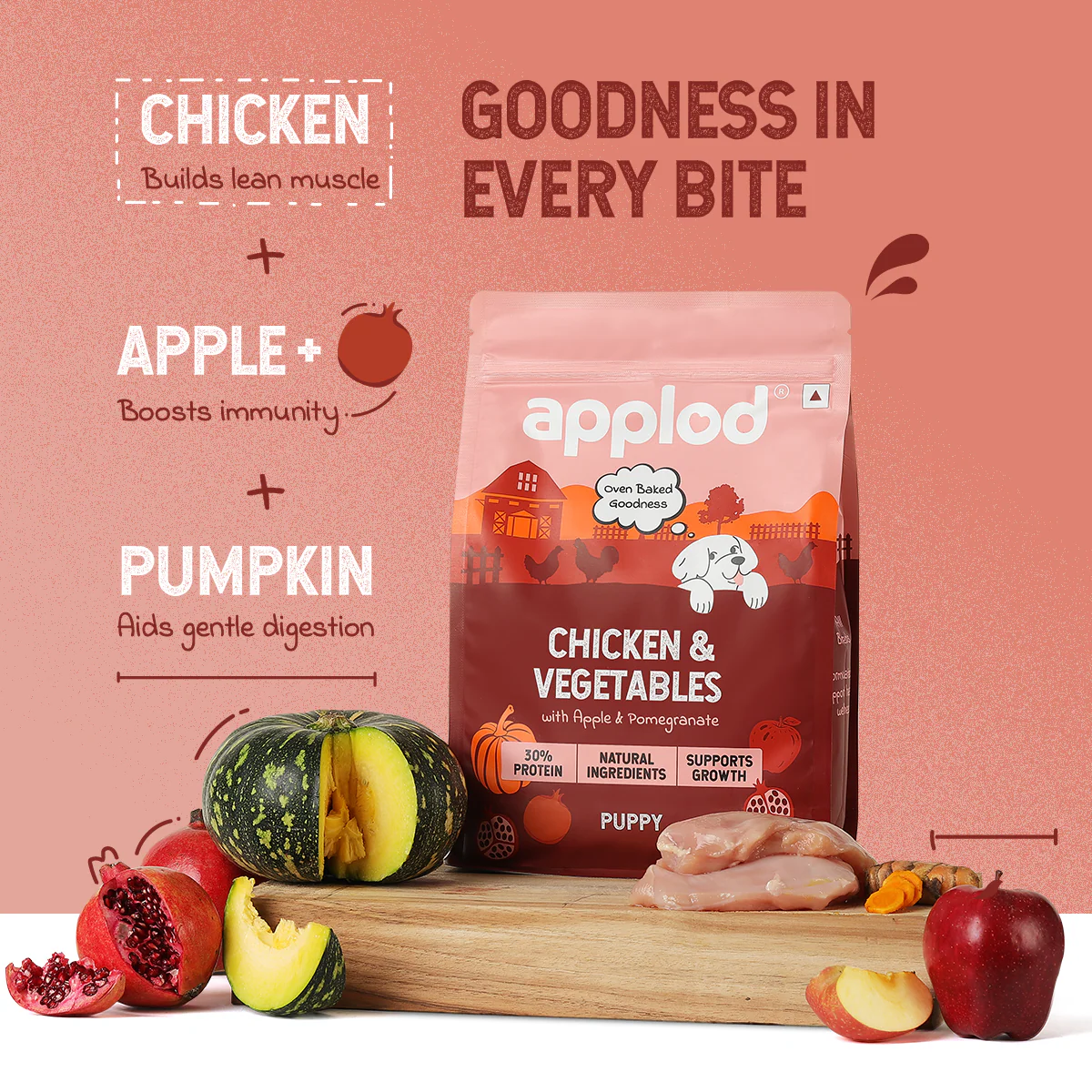 Applod Chicken & Vegetables with Apple & Pomegranate Dry Dog Food for Puppies - Image 3