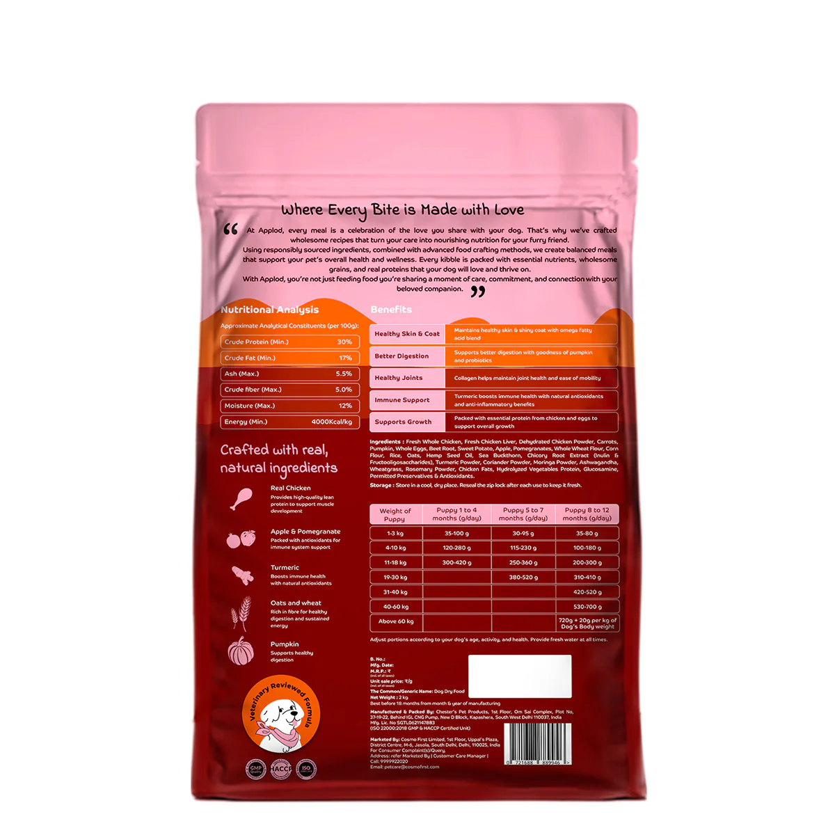 Applod Chicken & Vegetables with Apple & Pomegranate Dry Dog Food for Puppies - Image 9