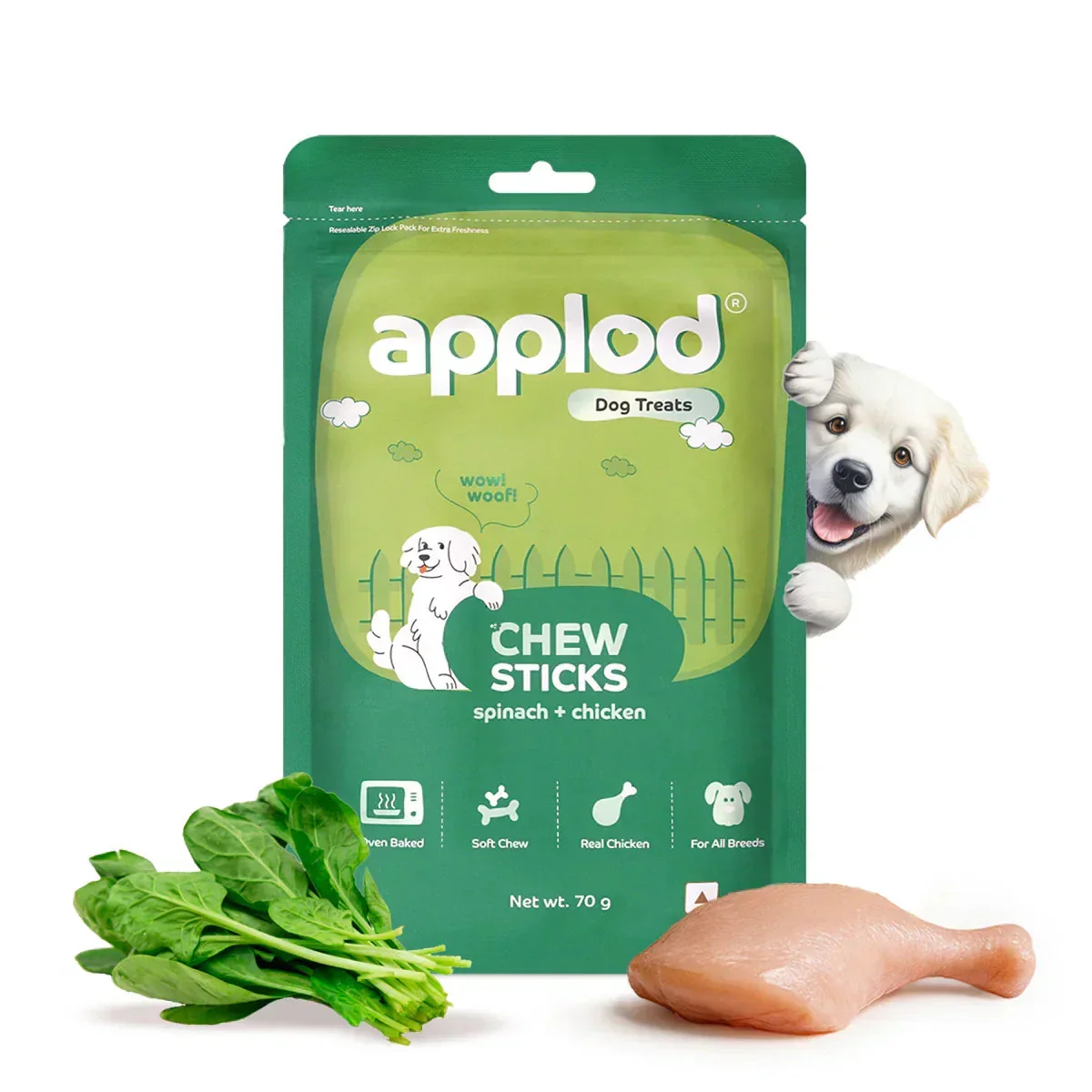 Applod Soft Spinach Chew Sticks Dog Treat - 70g - Image 7