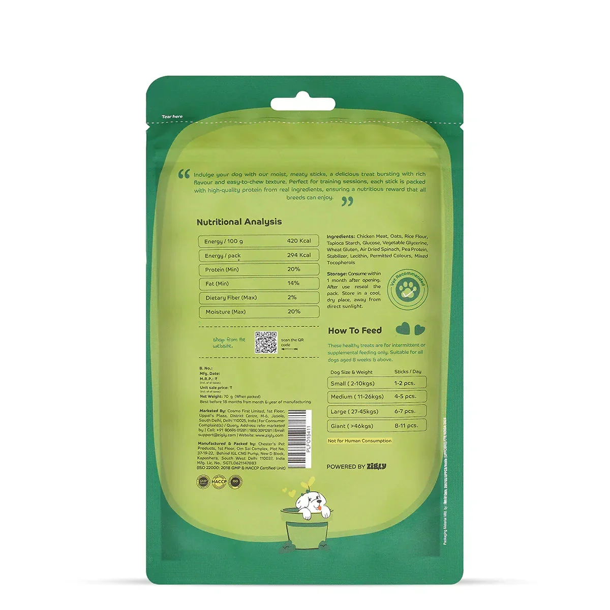 Applod Soft Spinach Chew Sticks Dog Treat - 70g - Image 8