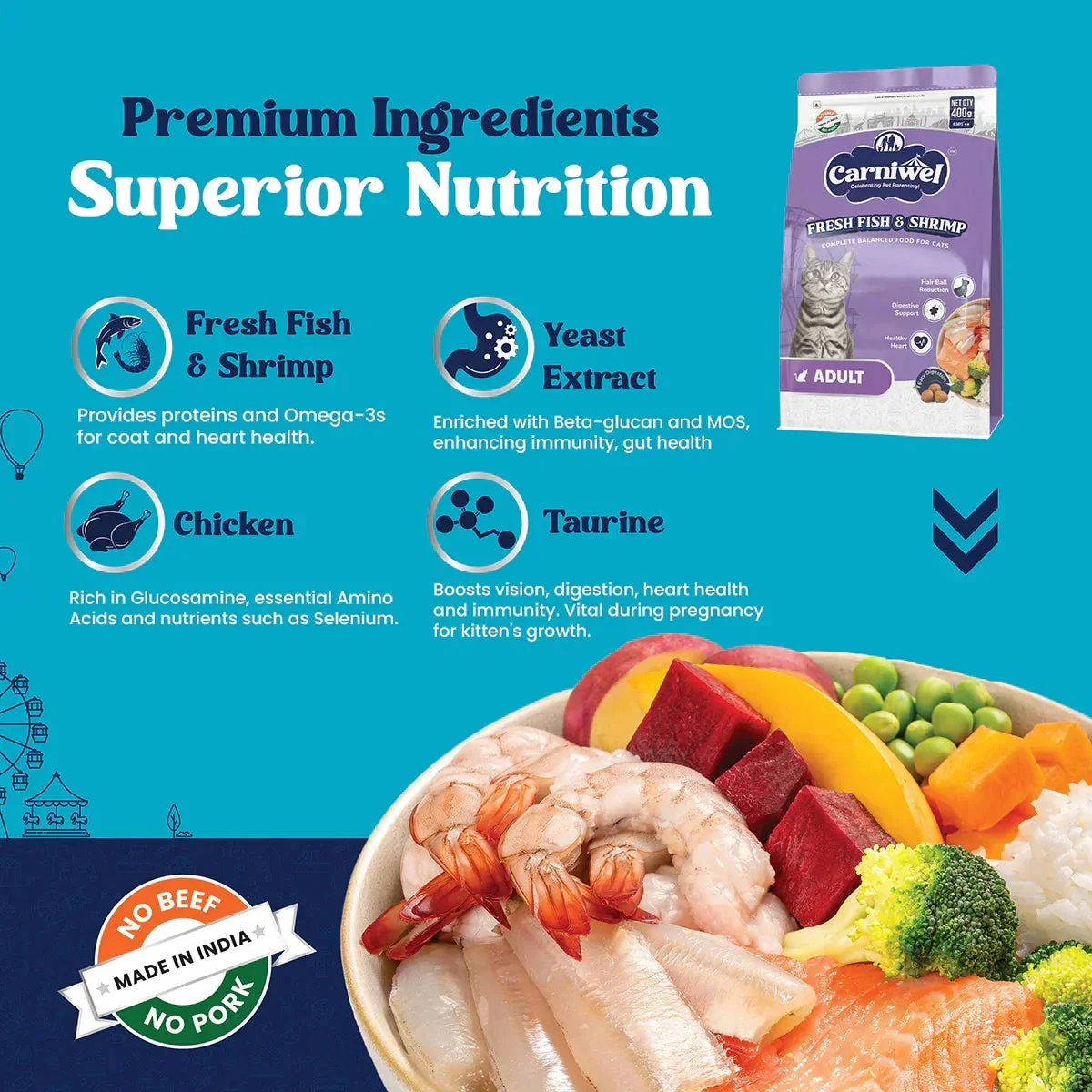 Carniwel Fresh Fish & Shrimp Dry Cat Food, Adult - Image 3