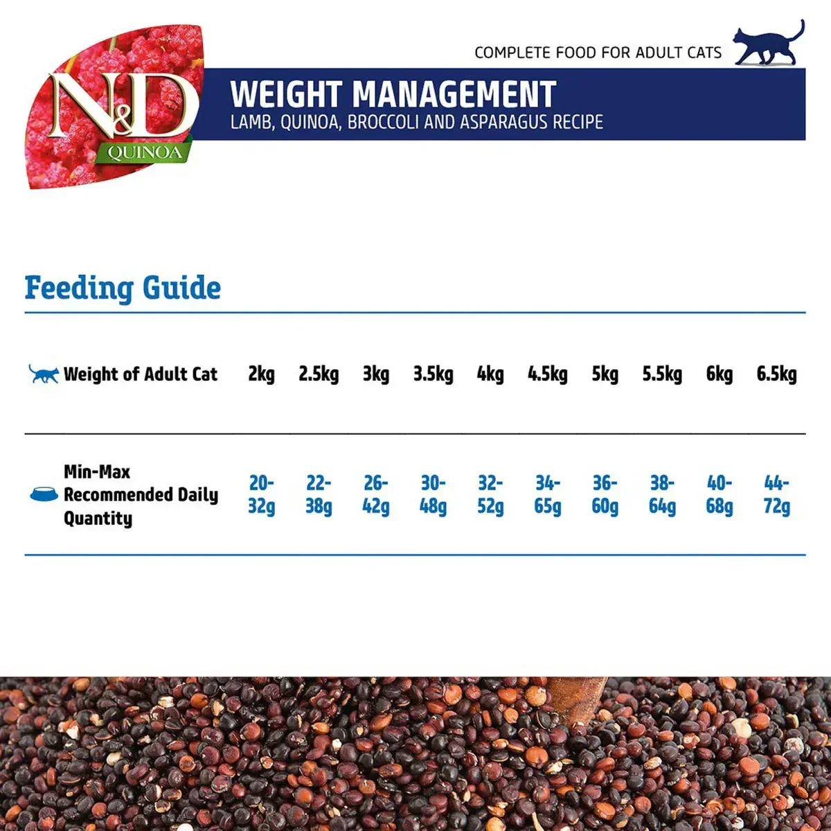 Farmina N&D Grain Free Quinoa Weight Management (Lamb, Broccoli & Asparagus) Dry Cat Food - All Breed Adult - 1.5kg - Image 4