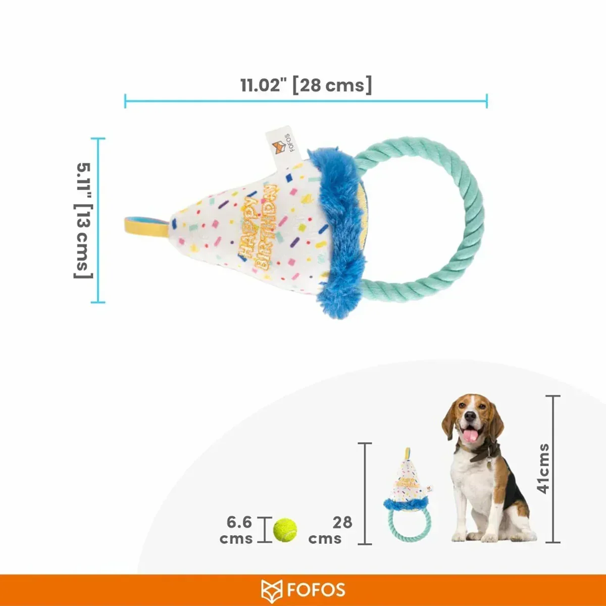 FOFOS Birthday Hat Dog Toy - Image 3