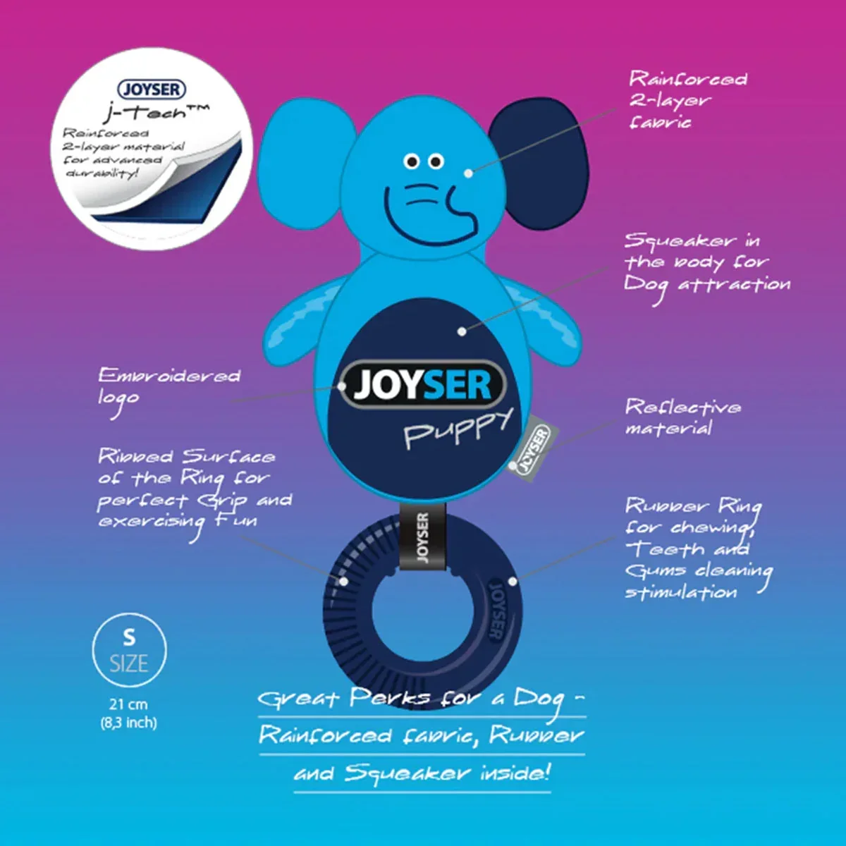 Joyser Puppy Elephant With Ring Dog Toy - Dark Blue - S-M - Image 3