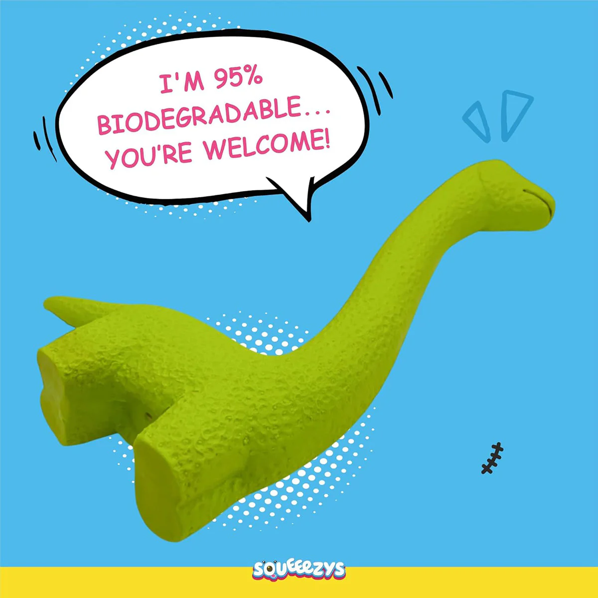 Squeeezys Latex Dino Dog Toy - Green - Image 4