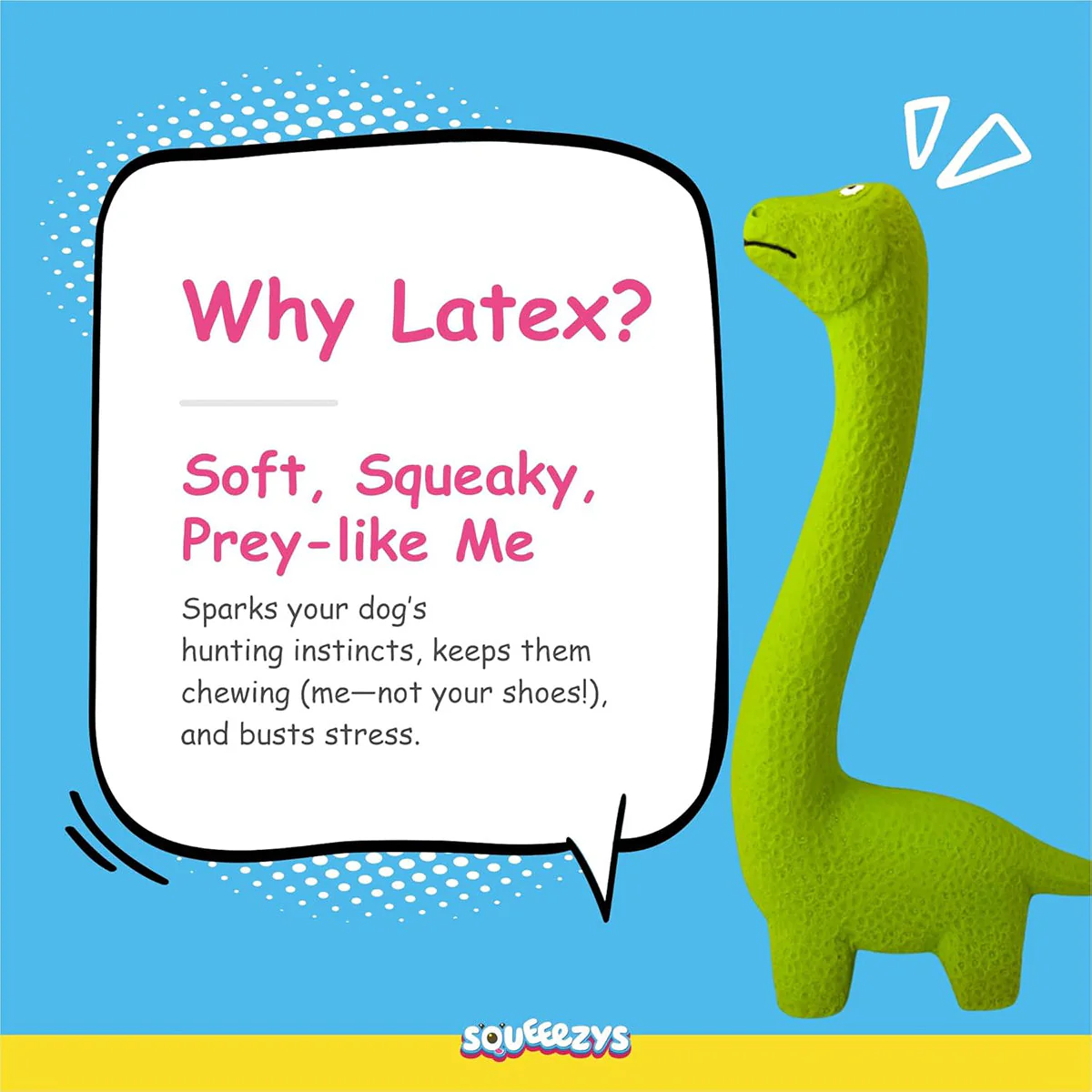 Squeeezys Latex Dino Dog Toy - Green - Image 6