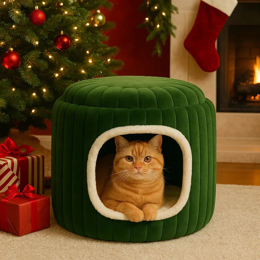 ZL Forest Cozy Cactus Cat & Puppy Bed - Green - Image 3